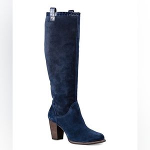 UGG® | Ava Croco Blue Suede Knee-High Boot - Women Size 8